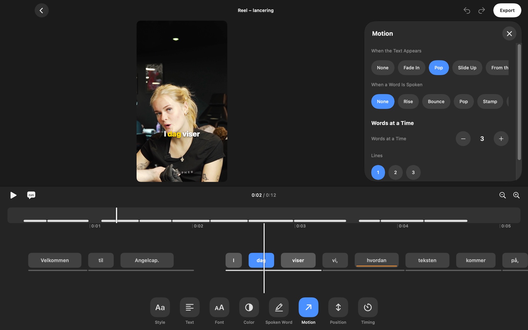 Angelcap: Motion in the text